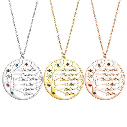 Personalized Stainless Steel Golden Tree of Life Custom Name Necklace
