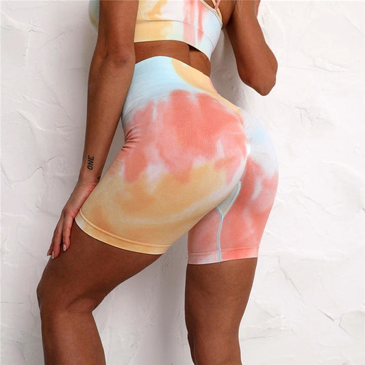 Sport Set Women Two Piece 2PCS Tie Dye Crop Bra Shorts Workout