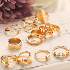 13 Ring Set With Austrian Crystals 18K Gold Plated Ring ITALY Design