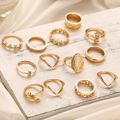 13 Ring Set With Austrian Crystals 18K Gold Plated Ring ITALY Design