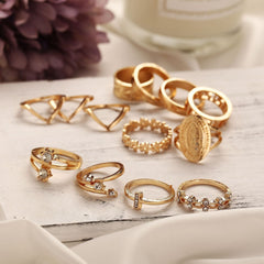 13 Ring Set With Austrian Crystals 18K Gold Plated Ring ITALY Design