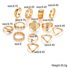 13 Ring Set With Austrian Crystals 18K Gold Plated Ring ITALY Design